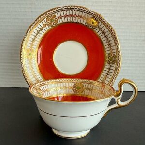 VTG Aynsley Bone China Teacup and Saucer Hand-Painted Burnt Orange Pattern C881